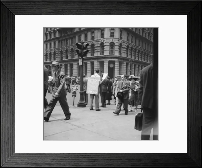 Framed Print : Street hawker selling Consumer s... 42nd Street and Madison Avenue, New York City, 1939. Creator: Dorothea Lange Framed Print : Street hawker selling Consumer s... 42nd Street and Madison Avenue, New York City, 1939. Creator: Dorothea Lange