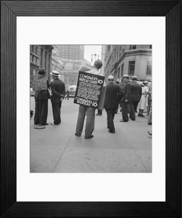 Framed Print : Street hawker selling Consumer s... 42nd Street and Madison Avenue, New York City, 1939. Creator: Dorothea Lange Framed Print : Street hawker selling Consumer s... 42nd Street and Madison Avenue, New York City, 1939. Creator: Dorothea Lange