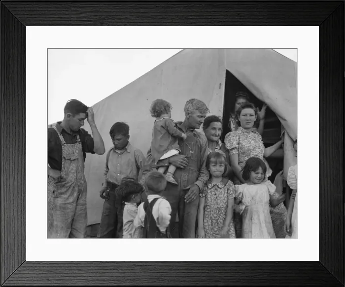 Framed Print : In FSA migrant labor camp during pea harvest, Brawley, Imperial County, California, 1939. Creator: Dorothea Lange Framed Print : In FSA migrant labor camp during pea harvest, Brawley, Imperial County, California, 1939. Creator: Dorothea Lange