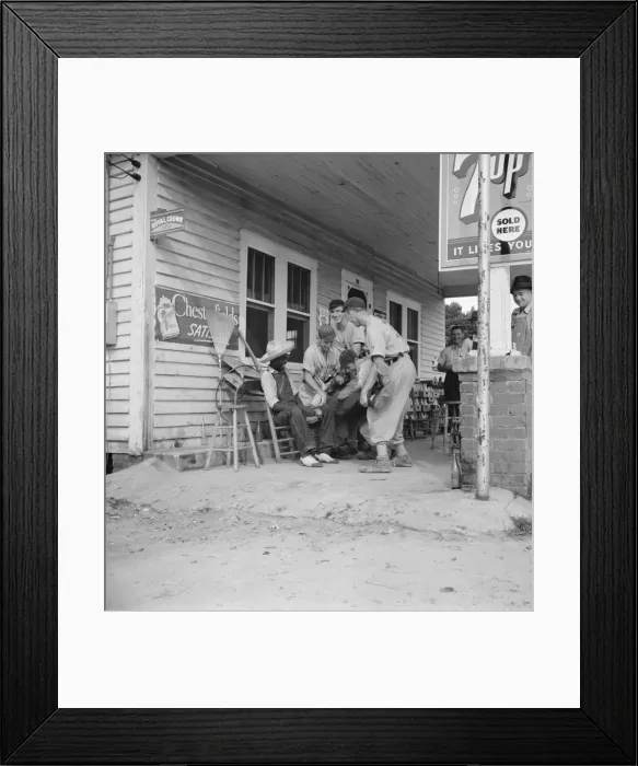 Framed Print : Rural filling station becomes community center... near Chapel Hill, North Carolina, 1939. Creator: Dorothea Lange Framed Print : Rural filling station becomes community center... near Chapel Hill, North Carolina, 1939. Creator: Dorothea Lange
