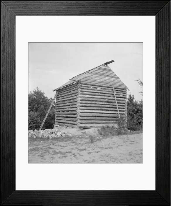 Framed Print : Log cabin barn under construction, near Concord, Person County, North Carolina, 1939. Creator: Dorothea Lange Framed Print : Log cabin barn under construction, near Concord, Person County, North Carolina, 1939. Creator: Dorothea Lange