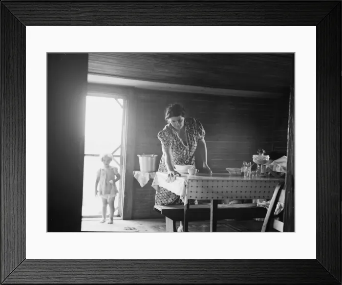 Framed Print : Wife of tobacco sharecropper in kitchen of home, Person County, North Carolina, 1939. Creator: Dorothea Lange Framed Print : Wife of tobacco sharecropper in kitchen of home, Person County, North Carolina, 1939. Creator: Dorothea Lange