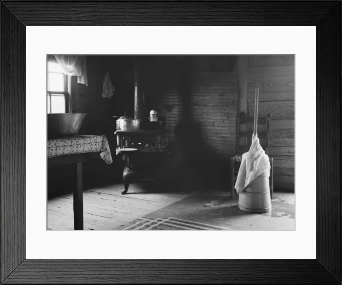 Framed Print : Corner of kitchen, home of tobacco sharecropper, Person County, North Carolina, 1939. Creator: Dorothea Lange Framed Print : Corner of kitchen, home of tobacco sharecropper, Person County, North Carolina, 1939. Creator: Dorothea Lange