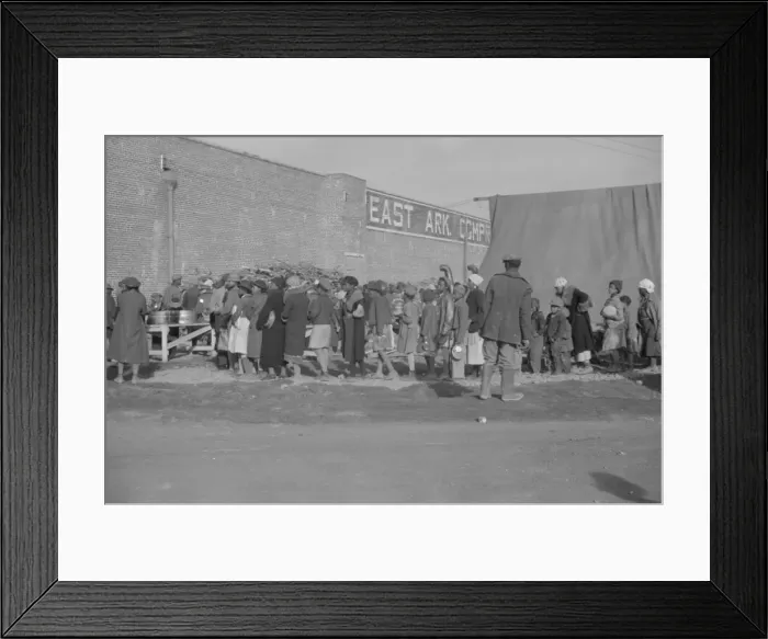 Framed Print : Possibly: Negroes at mealtime in the flood refugee camp, Forrest City, Arkansas, 1937. Creator: Walker Evans Framed Print : Possibly: Negroes at mealtime in the flood refugee camp, Forrest City, Arkansas, 1937. Creator: Walker Evans