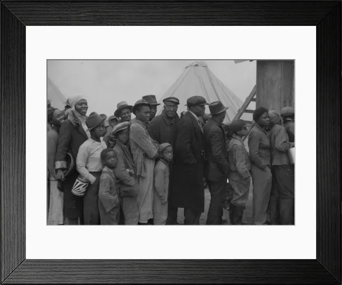 Framed Print : Flood refugees at mealtime, Forrest City, Arkansas, 1937. Creator: Walker Evans Framed Print : Flood refugees at mealtime, Forrest City, Arkansas, 1937. Creator: Walker Evans