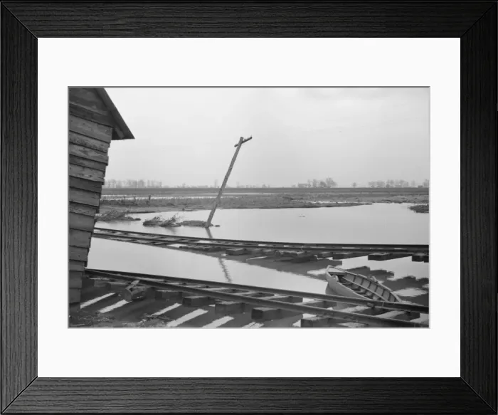 Framed Print : Possibly: Farmyard covered with flood waters near Ridgeley, Tennessee, 1937. Creator: Walker Evans Framed Print : Possibly: Farmyard covered with flood waters near Ridgeley, Tennessee, 1937. Creator: Walker Evans