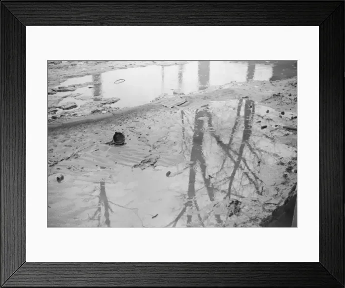 Framed Print : Farmyard covered with flood waters near Ridgeley, Tennessee, 1937. Creator: Walker Evans Framed Print : Farmyard covered with flood waters near Ridgeley, Tennessee, 1937. Creator: Walker Evans