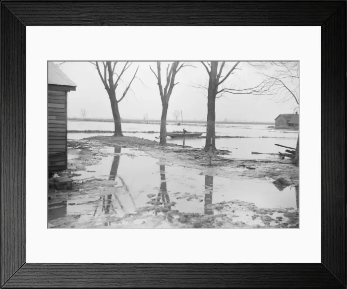 Framed Print : Farmyard covered with flood waters near Ridgeley, Tennessee, 1937. Creator: Walker Evans Framed Print : Farmyard covered with flood waters near Ridgeley, Tennessee, 1937. Creator: Walker Evans