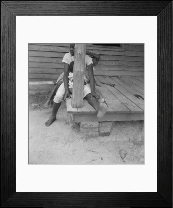 Framed Print : Untitled, [children on porch], between 1935 and 1942. Creator: Dorothea Lange