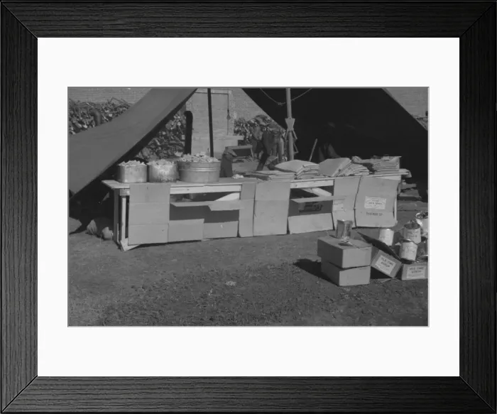 Framed Print : Possibly: Flood refugee encampment at Forrest City, Arkansas, ca. 1937. Creator: Walker Evans Framed Print : Possibly: Flood refugee encampment at Forrest City, Arkansas, ca. 1937. Creator: Walker Evans