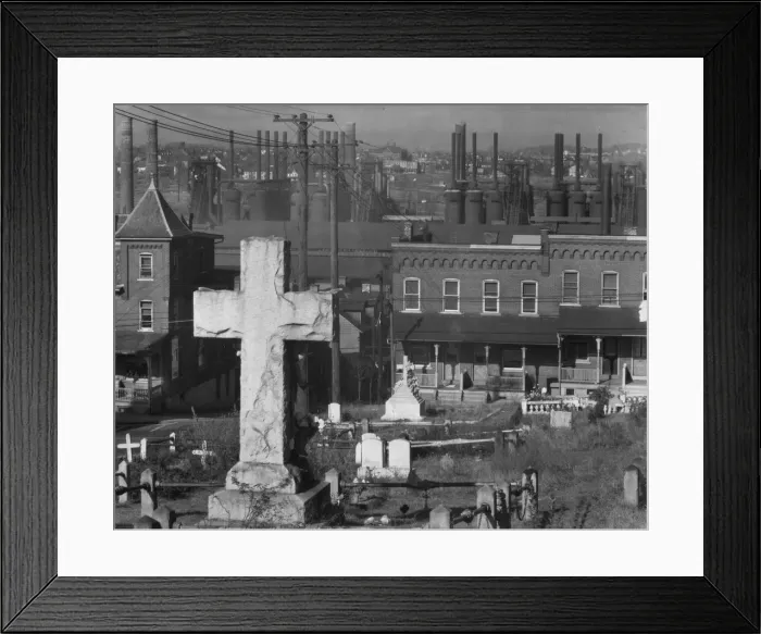 Framed Print : Bethlehem graveyard and steel mill, Pennsylvania, 1935. Creator: Walker Evans Framed Print : Bethlehem graveyard and steel mill, Pennsylvania, 1935. Creator: Walker Evans
