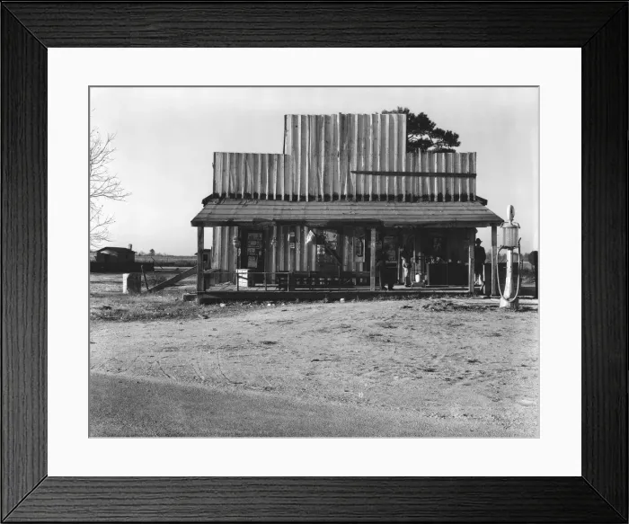 Framed Print : Store with false front, Vicinity of Selma, Alabama, 1936. Creator: Walker Evans