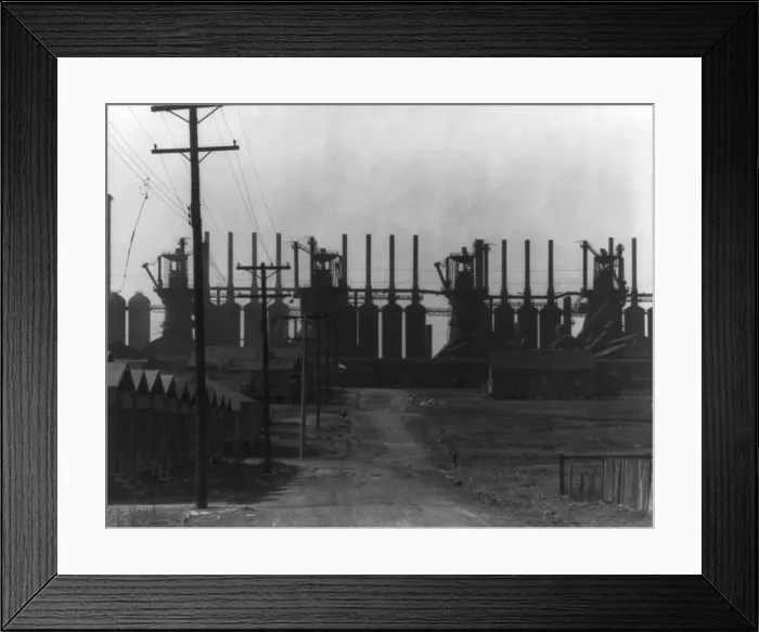 Framed Print : Steelmill and workers houses, Birmingham, Alabama, 1936. Creator: Walker Evans Framed Print : Steelmill and workers houses, Birmingham, Alabama, 1936. Creator: Walker Evans