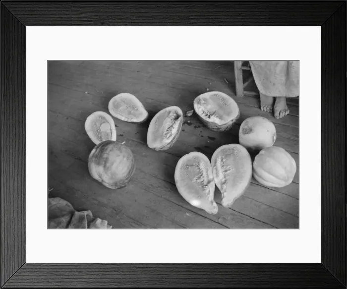 Framed Print : Melons on Frank Tengles porch. Hale County, Alabama, 1936. Creator: Walker Evans Framed Print : Melons on Frank Tengles porch. Hale County, Alabama, 1936. Creator: Walker Evans