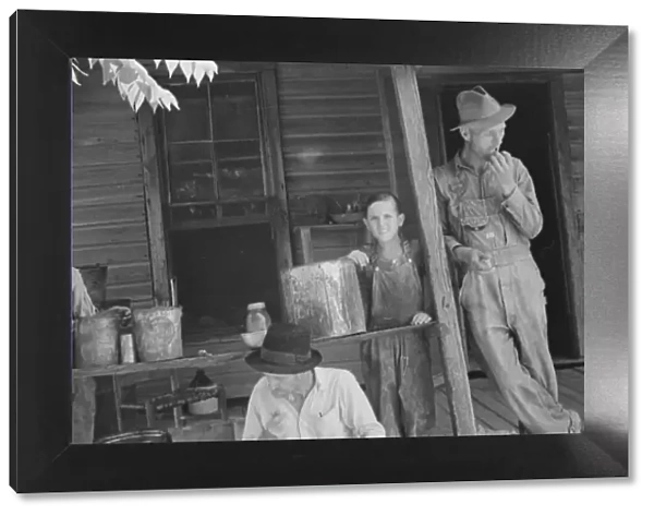 Bud Fields, Tengle boy, and Floyd Burroughs on Frank Tengles porch, Hale County, Alabama, 1936. Creator: Walker Evans
