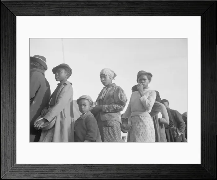 Framed Print : Negroes in the lineup for food at meal time in the camp for flood... Forrest City, Arkansas, 1937. Creator: Walker Evans Framed Print : Negroes in the lineup for food at meal time in the camp for flood... Forrest City, Arkansas, 1937. Creator: Walker Evans
