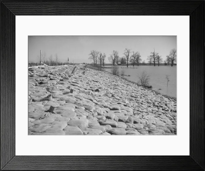 Framed Print : The Bessie Levee augmented with sand bags during the 1937 flood near Tiptonville, Tennessee, 1937. Creator: Walker Evans Framed Print : The Bessie Levee augmented with sand bags during the 1937 flood near Tiptonville, Tennessee, 1937. Creator: Walker Evans