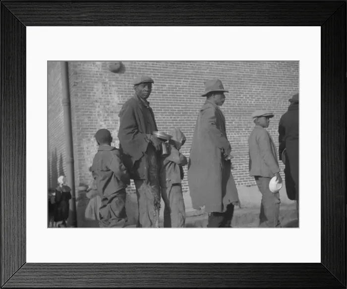 Framed Print : Negroes in the lineup for food at the flood refugee camp, Forrest City, Arkansas, 1937. Creator: Walker Evans Framed Print : Negroes in the lineup for food at the flood refugee camp, Forrest City, Arkansas, 1937. Creator: Walker Evans