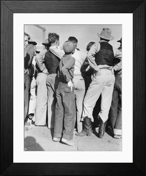 Framed Print : Watching ball game, Shafter migrant camp, California, 1938. Creator: Dorothea Lange Framed Print : Watching ball game, Shafter migrant camp, California, 1938. Creator: Dorothea Lange