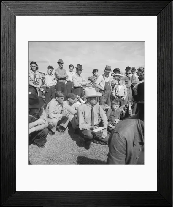 Framed Print : Watching ball game, Shafter migrant camp, California, 1938. Creator: Dorothea Lange Framed Print : Watching ball game, Shafter migrant camp, California, 1938. Creator: Dorothea Lange