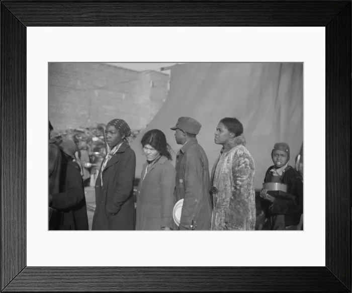 Framed Print : Negroes at mealtime in the flood refugee camp, Forrest City, Arkansas, 1937. Creator: Walker Evans Framed Print : Negroes at mealtime in the flood refugee camp, Forrest City, Arkansas, 1937. Creator: Walker Evans