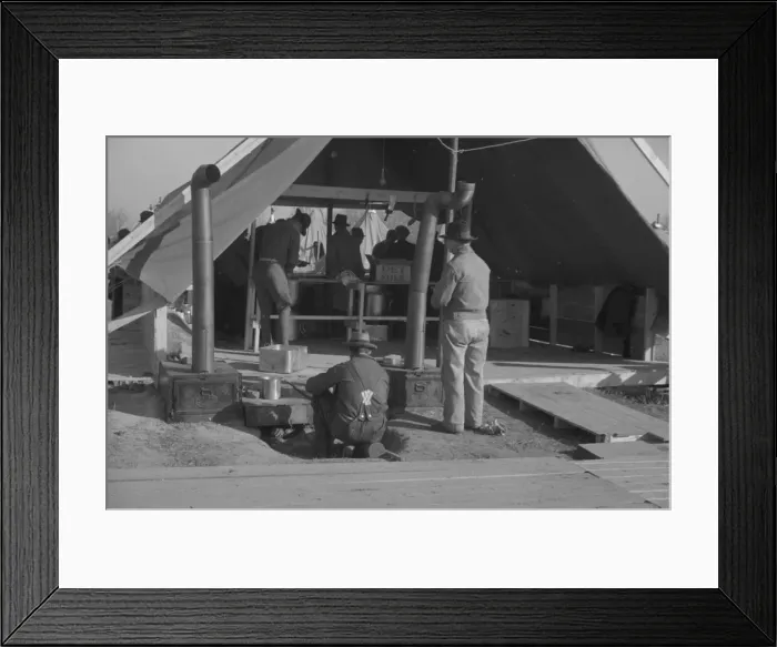 Framed Print : The kitchen in the camp for white flood refugees at Forrest City, Arkansas, 1937. Creator: Walker Evans Framed Print : The kitchen in the camp for white flood refugees at Forrest City, Arkansas, 1937. Creator: Walker Evans