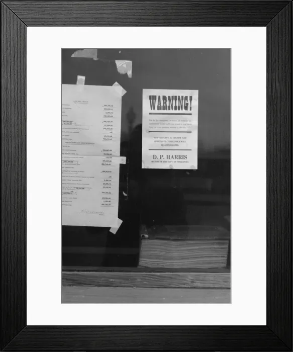Framed Print : Sign posted in Marianna, Arkansas during the 1937 flood, 1937. Creator: Walker Evans Framed Print : Sign posted in Marianna, Arkansas during the 1937 flood, 1937. Creator: Walker Evans
