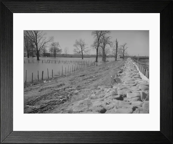 Framed Print : The Bessie Levee augmented with sand bags during the 1937 flood, Near Tiptonville, Tennessee, 1937. Creator: Walker Evans Framed Print : The Bessie Levee augmented with sand bags during the 1937 flood, Near Tiptonville, Tennessee, 1937. Creator: Walker Evans