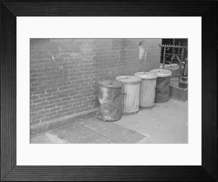 Framed Print : Garbage cans, 61st Street between 1st and 3rd Avenues, New York, 1938. Creator: Walker Evans Framed Print : Garbage cans, 61st Street between 1st and 3rd Avenues, New York, 1938. Creator: Walker Evans