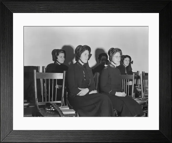 Framed Print : Visiting lassies sit on rostrom, Salvation Army, San Francisco, California, 1939. Creator: Dorothea Lange Framed Print : Visiting lassies sit on rostrom, Salvation Army, San Francisco, California, 1939. Creator: Dorothea Lange