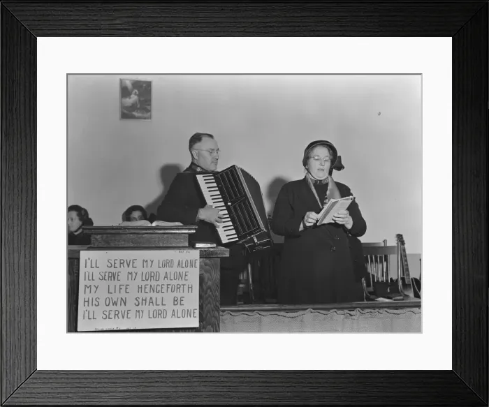 Framed Print : Adjutant and his wife sing, Salvation Army, San Francisco, California, 1939. Creator: Dorothea Lange Framed Print : Adjutant and his wife sing, Salvation Army, San Francisco, California, 1939. Creator: Dorothea Lange