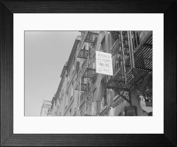 Framed Print : A sign offering apartments for rent, 61st Street between 1st and 3rd Avenues, New York, 1938. Creator: Walker Evans Framed Print : A sign offering apartments for rent, 61st Street between 1st and 3rd Avenues, New York, 1938. Creator: Walker Evans