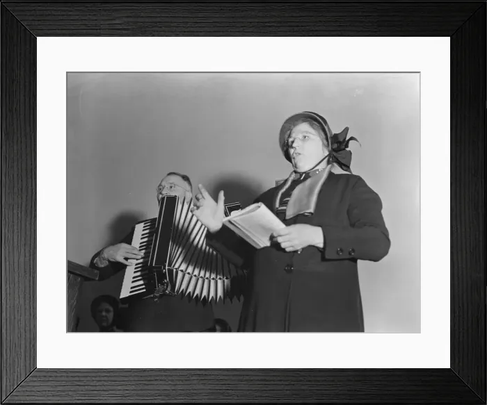 Framed Print : Adjutant and his wife sing, Salvation Army, San Francisco, California, 1939. Creator: Dorothea Lange Framed Print : Adjutant and his wife sing, Salvation Army, San Francisco, California, 1939. Creator: Dorothea Lange