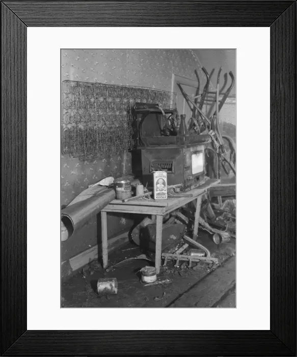 Framed Print : Interior of a farmhouse near Ridgeley, Tennessee, after the 1937 flood waters had subsided, 1937. Creator: Walker Evans Framed Print : Interior of a farmhouse near Ridgeley, Tennessee, after the 1937 flood waters had subsided, 1937. Creator: Walker Evans