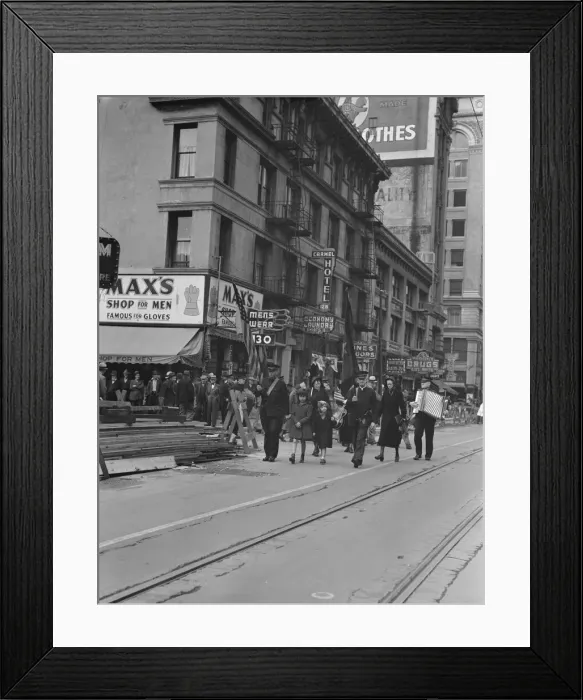 Framed Print : Returning to headquarters... Salvation Army, San Francisco, California, 1939. Creator: Dorothea Lange Framed Print : Returning to headquarters... Salvation Army, San Francisco, California, 1939. Creator: Dorothea Lange