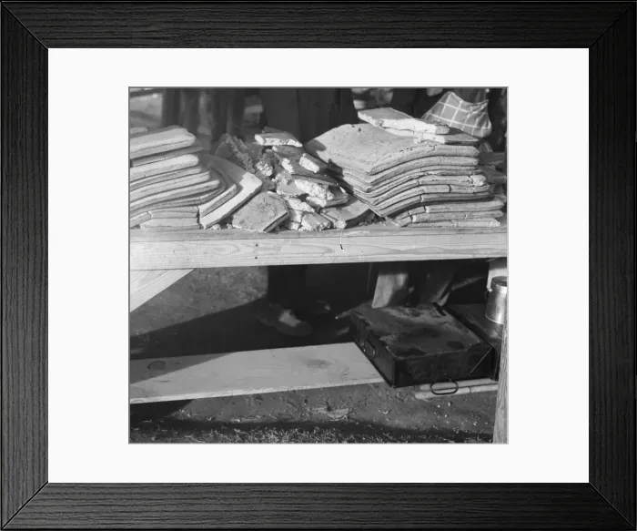 Framed Print : Cornbread, Food for flood refugees at the Forrest City concentration camp, Arkansas, 1937. Creator: Walker Evans Framed Print : Cornbread, Food for flood refugees at the Forrest City concentration camp, Arkansas, 1937. Creator: Walker Evans
