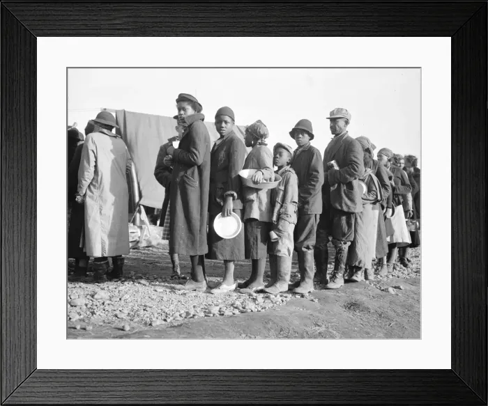 Framed Print : Negroes waiting for food in the Forrest City, Arkansas, concentration camp, 1937. Creator: Walker Evans Framed Print : Negroes waiting for food in the Forrest City, Arkansas, concentration camp, 1937. Creator: Walker Evans