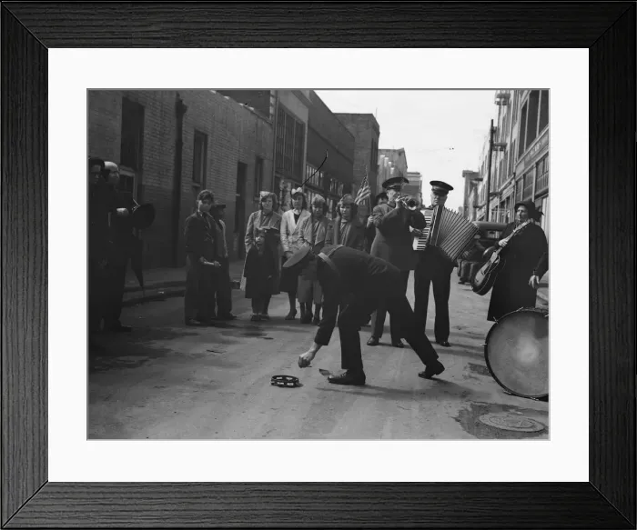 Framed Print : Army contributes first to the tambourine... Salvation Army, San Francisco, California, 1939. Creator: Dorothea Lange Framed Print : Army contributes first to the tambourine... Salvation Army, San Francisco, California, 1939. Creator: Dorothea Lange