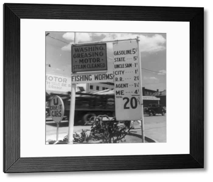 Framed Print : Gas station price analysis, Santa Fe, New Mexico, 1938. Creator: Dorothea Lange Framed Print : Gas station price analysis, Santa Fe, New Mexico, 1938. Creator: Dorothea Lange