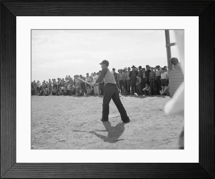 Framed Print : Ball game, Shafter migrant camp, California, 1938. Creator: Dorothea Lange Framed Print : Ball game, Shafter migrant camp, California, 1938. Creator: Dorothea Lange