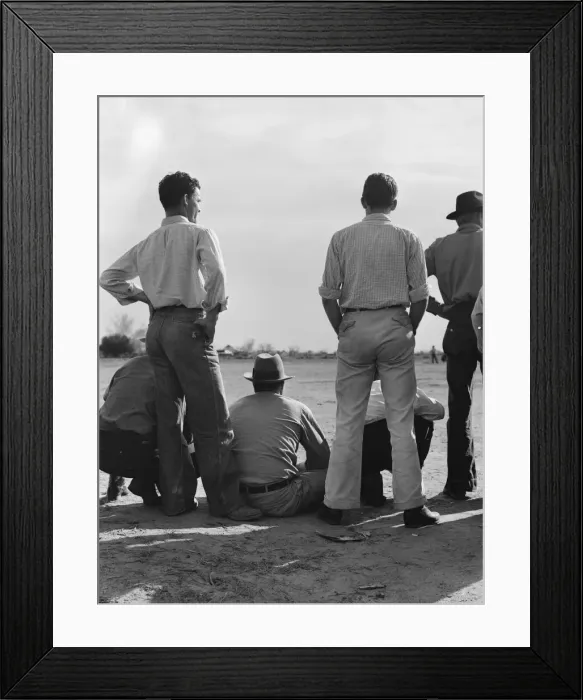 Framed Print : Watching ball game, Shafter camp for migrants, California, 1939. Creator: Dorothea Lange Framed Print : Watching ball game, Shafter camp for migrants, California, 1939. Creator: Dorothea Lange