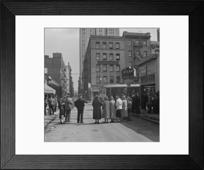 Framed Print : At Minna Street the army forms a semi-circle... Salvation Army, San Francisco, California, 1939. Creator: Dorothea Lange Framed Print : At Minna Street the army forms a semi-circle... Salvation Army, San Francisco, California, 1939. Creator: Dorothea Lange