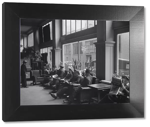Return of the army seen through the lobby... Salvation Army, San Francisco, California, 1939. Creator: Dorothea Lange