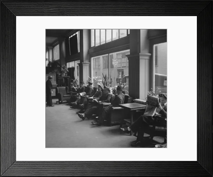 Framed Print : Return of the army seen through the lobby... Salvation Army, San Francisco, California, 1939. Creator: Dorothea Lange Framed Print : Return of the army seen through the lobby... Salvation Army, San Francisco, California, 1939. Creator: Dorothea Lange