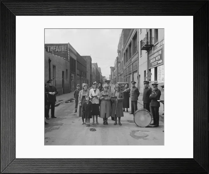Framed Print : Girls Sunday school class sings between preaching, Salvation Army, San Francisco, California, 1939. Creator: Dorothea Lange Framed Print : Girls Sunday school class sings between preaching, Salvation Army, San Francisco, California, 1939. Creator: Dorothea Lange