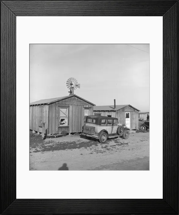 Framed Print : Cabins which rent for ten dollars a month, Greenfield, Salinas Valley, California, 1939. Creator: Dorothea Lange Framed Print : Cabins which rent for ten dollars a month, Greenfield, Salinas Valley, California, 1939. Creator: Dorothea Lange