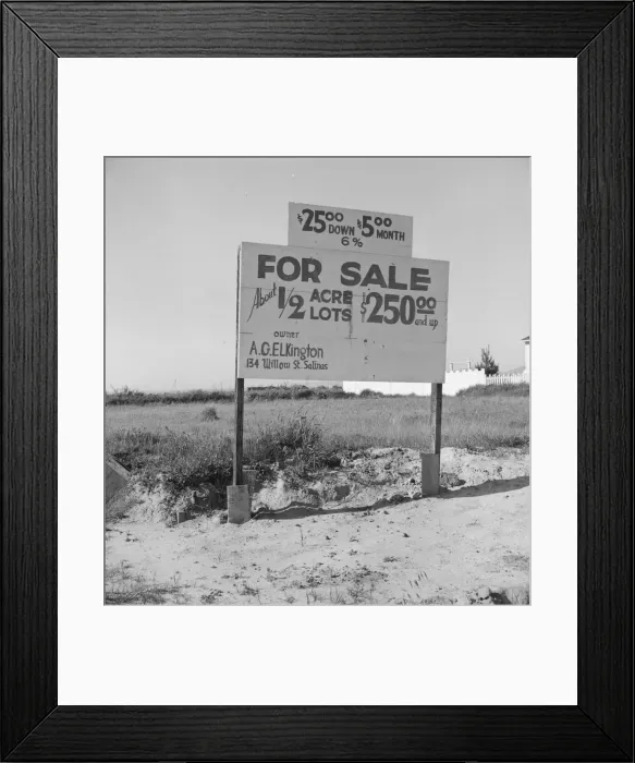 Framed Print : Housing for rapidly growing fringe of lettuce workers on edge of town, Salinas, California, 1939. Creator: Dorothea Lange Framed Print : Housing for rapidly growing fringe of lettuce workers on edge of town, Salinas, California, 1939. Creator: Dorothea Lange