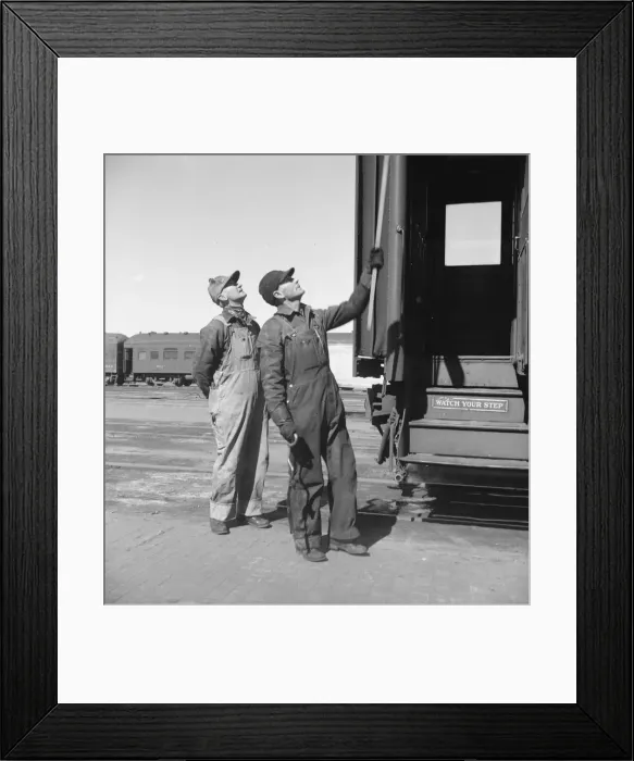 Framed Print : Yardmen, Grand Island, Nebraska, 1939. Creator: Dorothea Lange Framed Print : Yardmen, Grand Island, Nebraska, 1939. Creator: Dorothea Lange