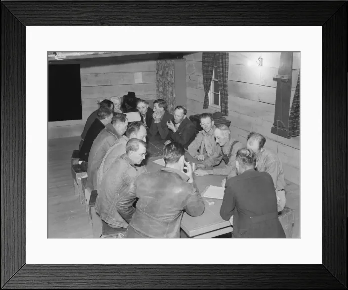 Framed Print : Meeting of the camp council, FSA camp, Farmersville, California, 1939. Creator: Dorothea Lange Framed Print : Meeting of the camp council, FSA camp, Farmersville, California, 1939. Creator: Dorothea Lange