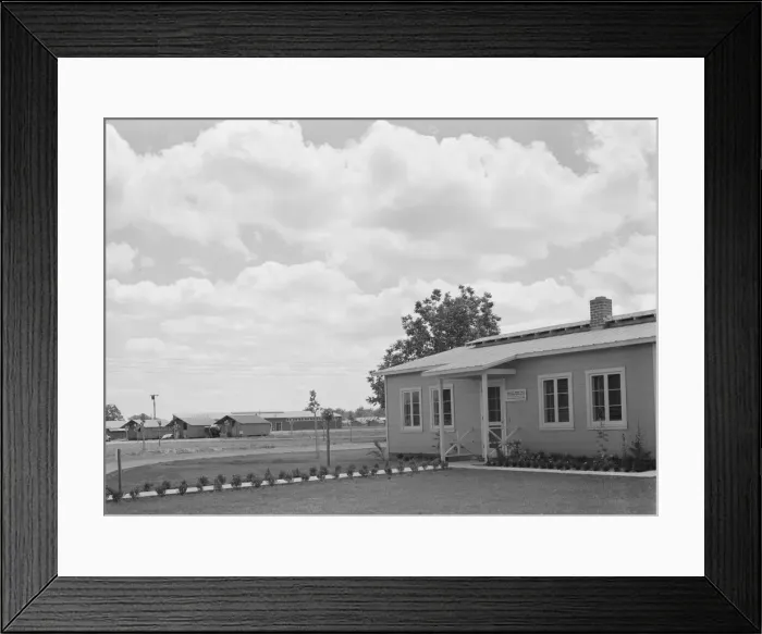 Framed Print : View of FSA camp, showing clinic in foreground, Tulare County, California, 1939. Creator: Dorothea Lange Framed Print : View of FSA camp, showing clinic in foreground, Tulare County, California, 1939. Creator: Dorothea Lange
